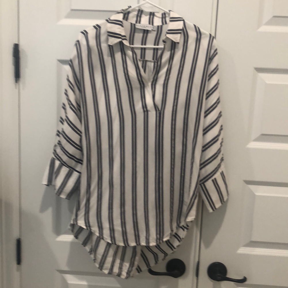 Harshman Silk Blend Popover Striped Blouse Top Size Medium